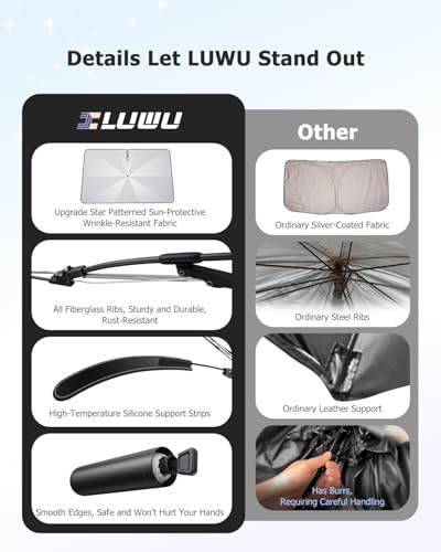 2025 Upgrade Car Windshield Sun Shade Windshield Sunshade Umbrella [Star Fabric] Protect Car from Sun Rays&Heat Damage Keeps Vehicle Cool
