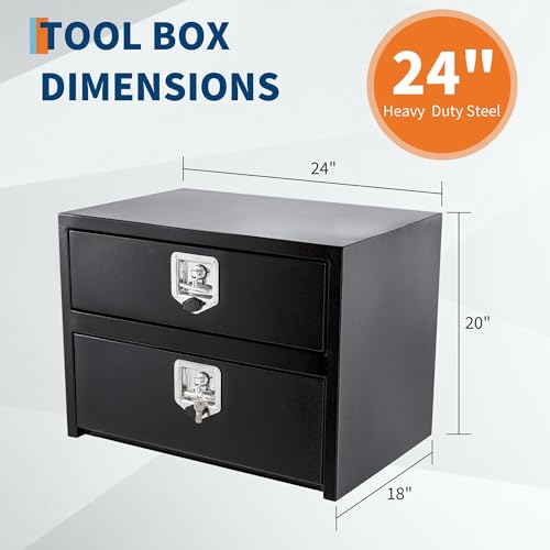 24'' Black Steel Truck Tool Box with Drawer