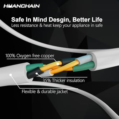 Indoor Outdoor White Extension Cord 8 FT Waterproof 16