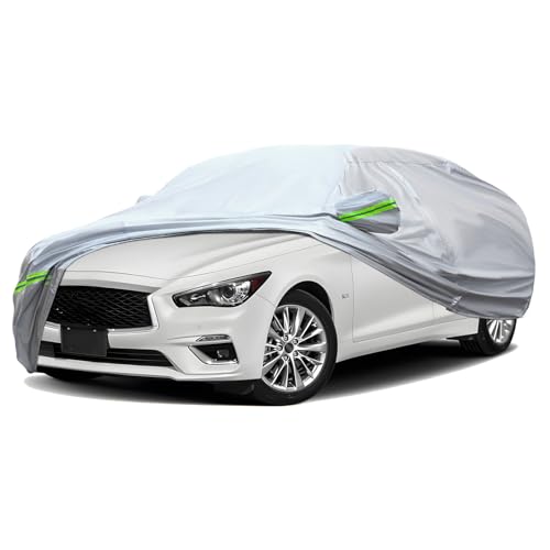 6 Layers Premium Full Car Cover Hard Shell Zipper Design Waterproof All Weather Weatherproof UV Sun Protection Snow Dust Storm Resistant Outdoor with Straps