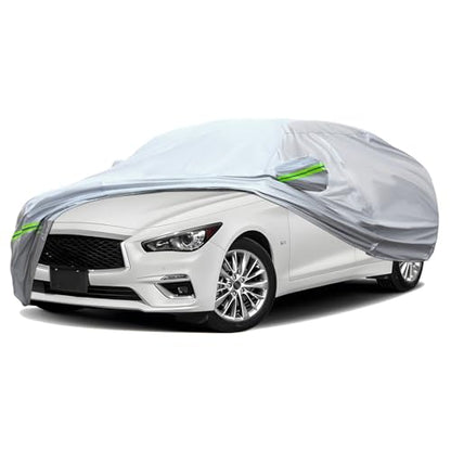 6 Layers Premium Full Car Cover Hard Shell Zipper Design Waterproof All Weather Weatherproof UV Sun Protection Snow Dust Storm Resistant Outdoor with Straps