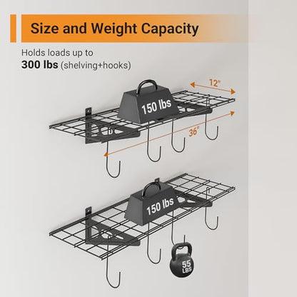 2 Pack 1x3 ft Garage Shelving with 8 Bike Hooks (2 Count)