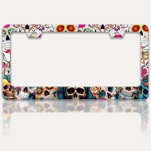 Sugar Skull License Plate Frame Skeleton License Plate Holder 6x12 Inch