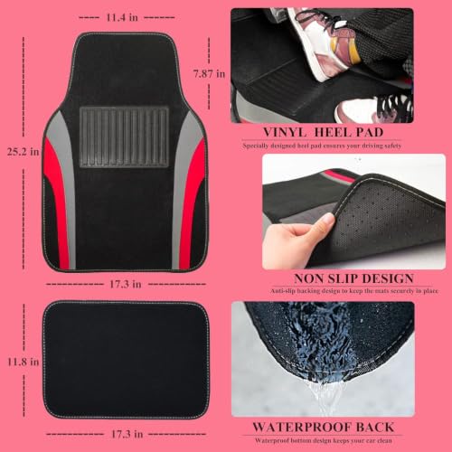 Line Rider Sporty Car Seat Covers Full Set with 4Pcs Waterproof Car Floor Mats Universal Fit Airbag Compatible Automotive Interior Covers for Sedans