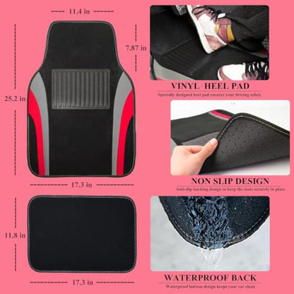 Line Rider Sporty Car Seat Covers Full Set with 4Pcs Waterproof Car Floor Mats Universal Fit Airbag Compatible Automotive Interior Covers for Sedans
