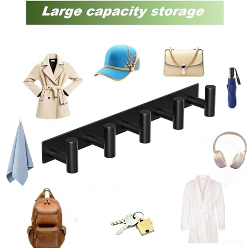 Coat Rack Wall Mounted with 5 Hooks (2 Count)