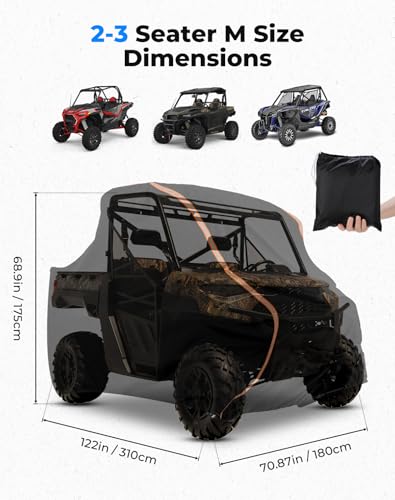 UTV Cover 2 Seater Heavy Duty Medium Size Compatible with Polaris RZR General (60.0426 Sq Ft)