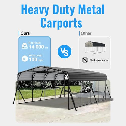 20x20FT Heavy Duty Metal Carport with Side Support Poles for All Weather