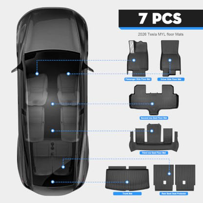 7PCS Floor Mats Trunk Mat &Seat Back Protector for Tesla Model YL 2026