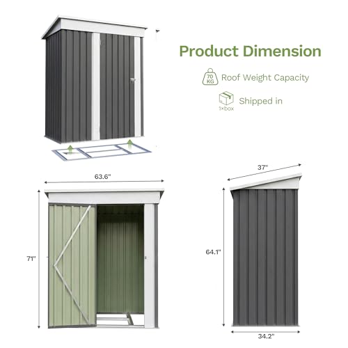 5x3 FT Outdoor Storage Shed with Floor Frame