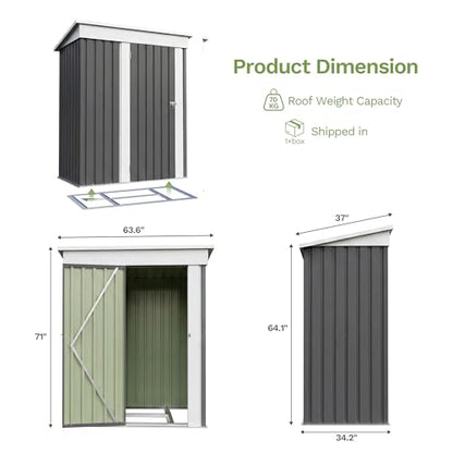 5x3 FT Outdoor Storage Shed with Floor Frame