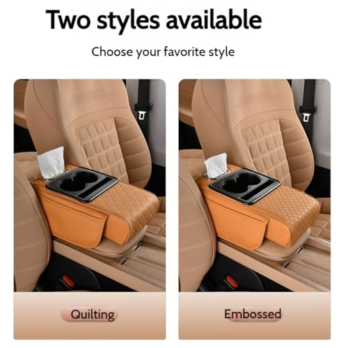Car Center Console Cover Booster Multifunctional Car Center Console Cushion Pad with Cup Holder & Tissue Box & Side Pockets Arm Rest Cover for Car