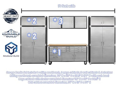 Heavy Duty 8 Piece Steel Garage Cabinet Storage Set with Rolling Workbench