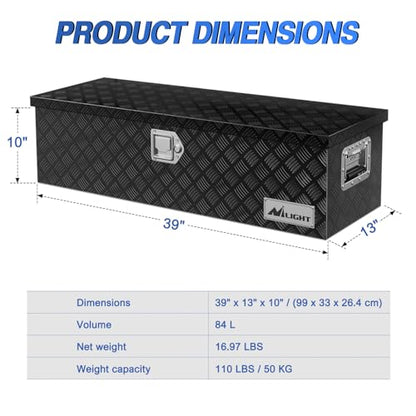 39 Inch Truck Tool Box Heavy Duty Aluminum Stripes Plated