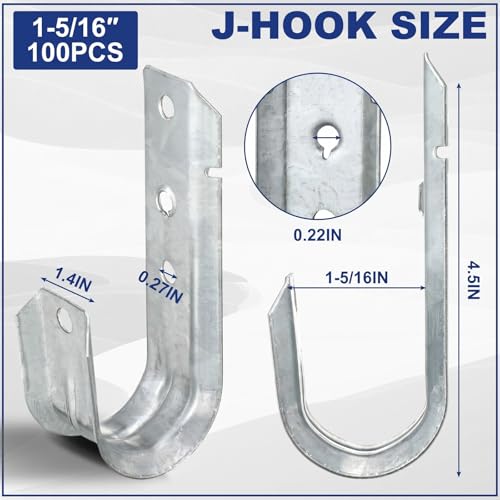 100 Pcs 1-5/16'' Cable Support J-Hook Bulk, Metal Hanging Hook (100 Count)