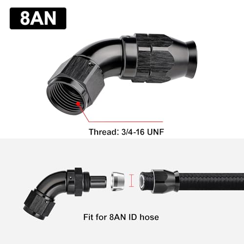 8AN 60 Degree PTFE One Piece Full Flow End Hose Fitting Aluminum Black