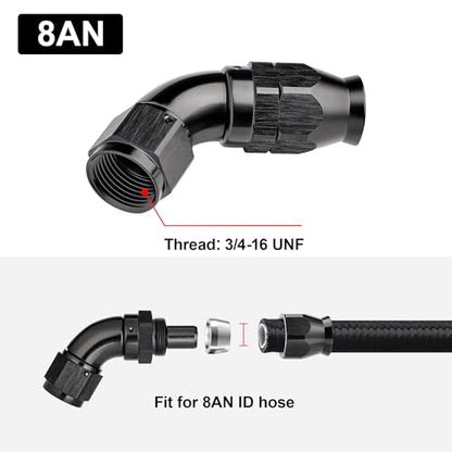 8AN 60 Degree PTFE One Piece Full Flow End Hose Fitting Aluminum Black