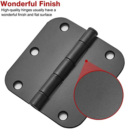 3 1 2" Matte Black Door Hinges 3.5 Inch Rounded Flat 24 Pack