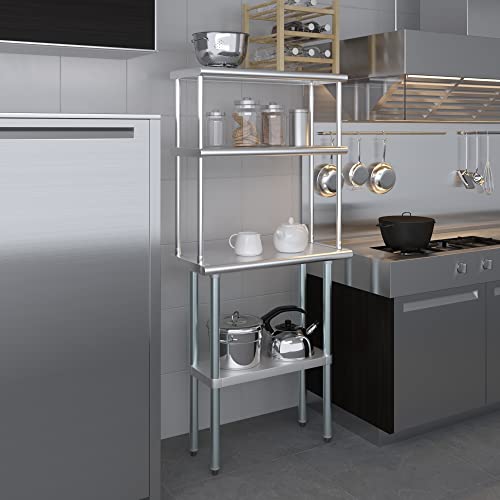 Stainless Steel Work Table Double Tier Overshelf