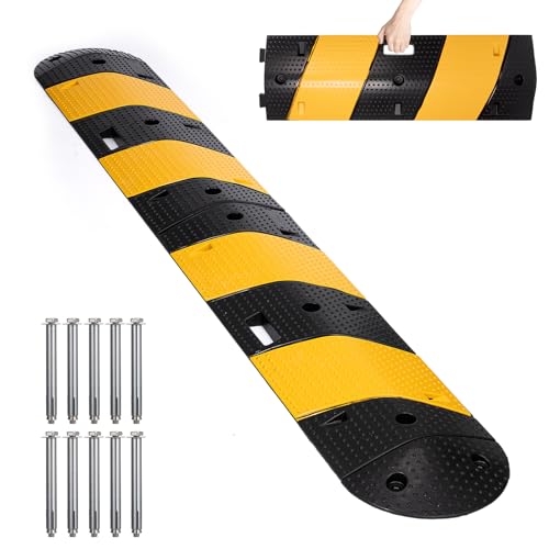 Rubber Speed Bump 6 Feet Rubber Driveway Modular Heavy Duty Speed 72.4 x 12 x 2.4 Inch Cable Protector Ramp for Garage Gravel Roads Asphalt Concrete (6 Foot)