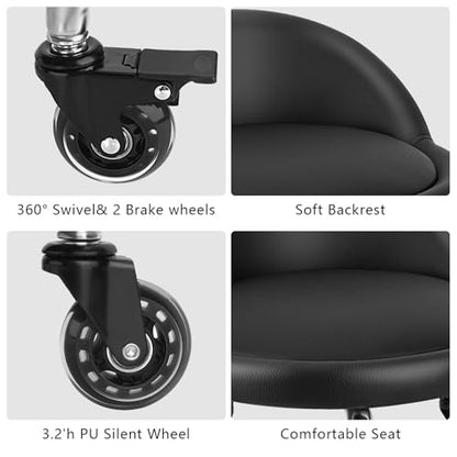 Rolling Stool with Backrest Low Height Rolling Stool with PU Leather