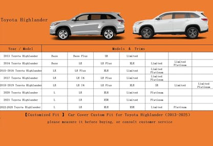 6 Layers SUV Car Cover Custom Fit for Toyota Highlander