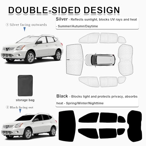 8pcs Thicken Sun Shades for Nissan Rogue