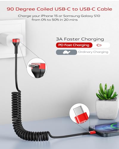 Coiled USB C Cable for Car [3FT (2 Count)