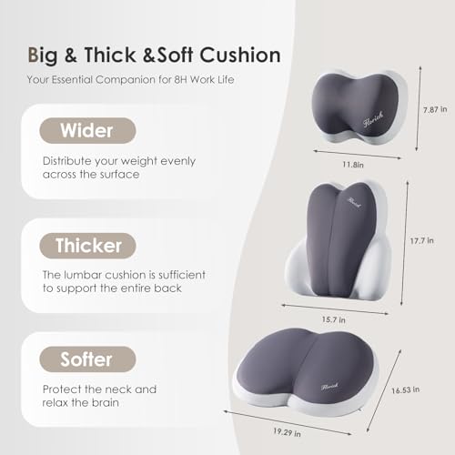 3 PCS Seat Cushion for Carseat Lumbar Support Pillow Car Neck Headrest Pillows Ultrathick Memory Foam Seat Pads Pressure Relief Back Cushion for Office Chair