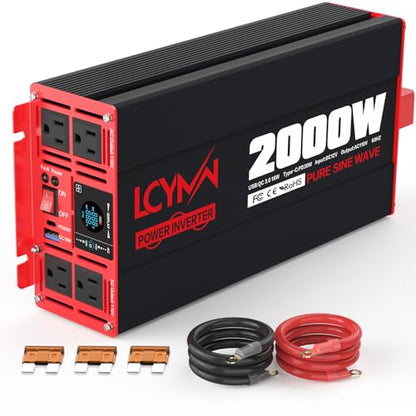 2000 Watts Pure Sine Wave Power Inverter 12V DC to 110V 120V AC Converter for Home RV Off Grid Truck Solar System Inverters with Type