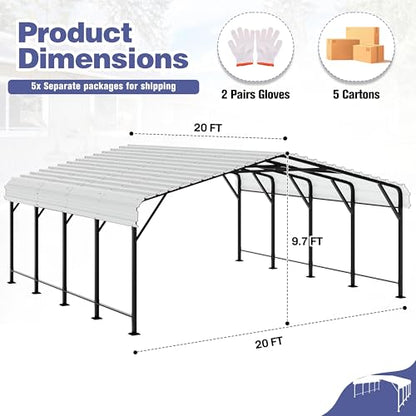 JY QAQA 20 x 20 FT Metal Carport Kits with Galvanized Steel Roof