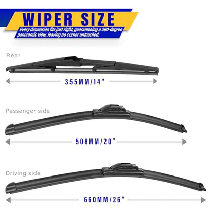 3 Wipers Fits Chrysler Pacifica 2017