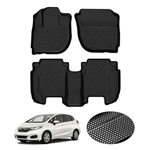 All Weather Floor Mats for Honda Fit 2015 2016 2017 2018 2019 2020 Custom Fit Floor Liner 1st & 2nd Row Liners Black Non
