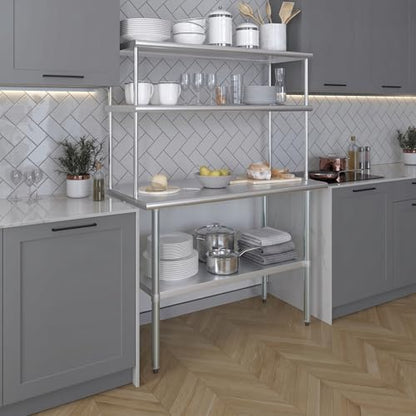Stainless Steel Work Table Double Tier Overshelf