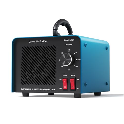 120,000mg/h 0zone Generator High Capacity Ozone Machine & 1 Billion Negative Ion Air Purifier for Home, Car, Pet Odor Removal, O3 Odor Eliminator up to 2,500 Sq. Ft.(Blue)