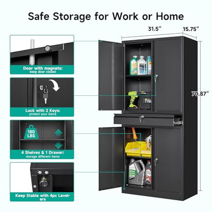 Metal Garage Storage Cabinet with Drawer and Lock