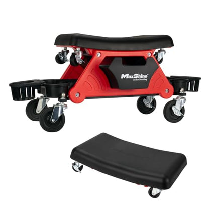 2-in-1 Modular Detailing Creeper Seat with Cushion – Rolling Creeper with Removable Cushion & Tool Tray – Heavy-Duty Polyethylene & Steel Frame, 4” Wheels