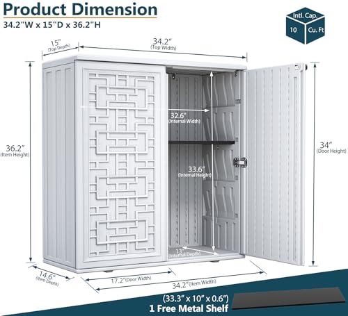 Indoor Outdoor Storage Cabinet with Doors and Shelf