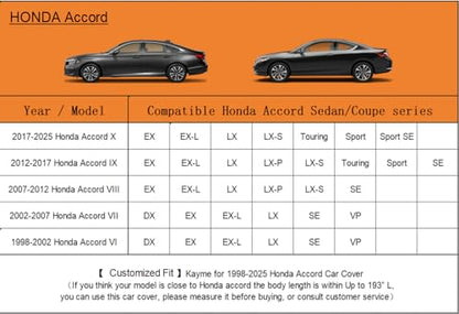 6 Layers Waterproof Car Cover for Honda Accord Sedan