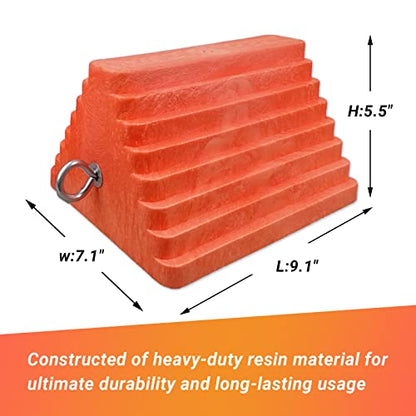 2 Packs Wheel Chocks Heavy Duty Orange with Eyebolt