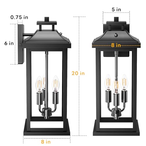20" Black Large Dusk to Dawn Exterior Wall Light Fixture 1 Pack