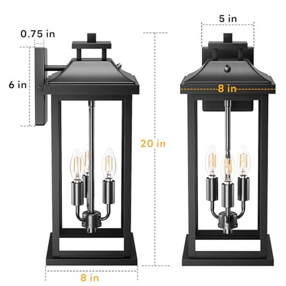 20" Black Large Dusk to Dawn Exterior Wall Light Fixture 1 Pack