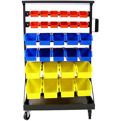 60 Parts Bin Rack Garage Storage Unit 6 Tiers System Steel Shelf with Portable Wheels