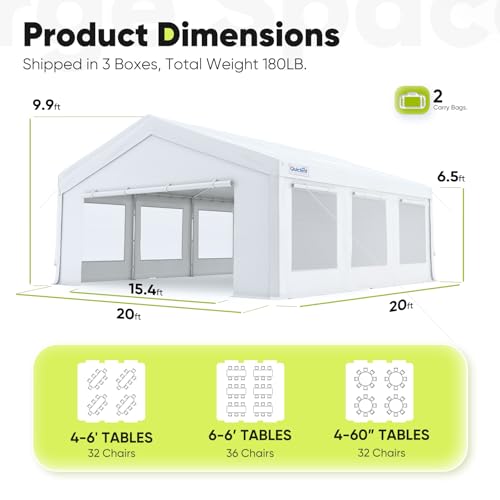 20x20ft Heavy Duty Party Tent Outdoor Canopy with Mesh Windows