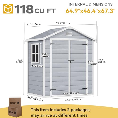 6x4.4 FT Resin Storage Shed with Reinforced Floor & Window