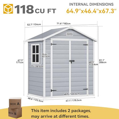 6x4.4 FT Resin Storage Shed with Reinforced Floor & Window
