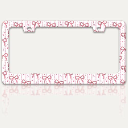 Pink Bow License Plate Frame Cute Bow License Plate Holder with Screws