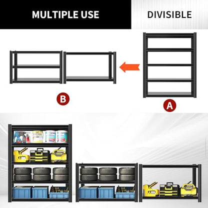 63" H Heavy Duty Garage Shelving 3000LBS Storage Shelves Adjustable 5 Tier Metal Shelving Unit (5 Count)