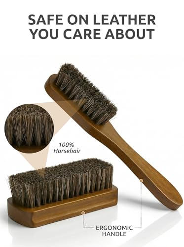 Leather & Upholstery Cleaning Brush Set with Compact Wood Handle (2 Count)