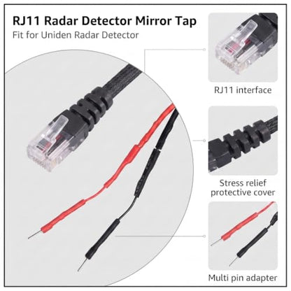 RJ11 Radar Detector Mirror Tap Hardwire Power Cord for Uniden R4 R7 R8 1PC